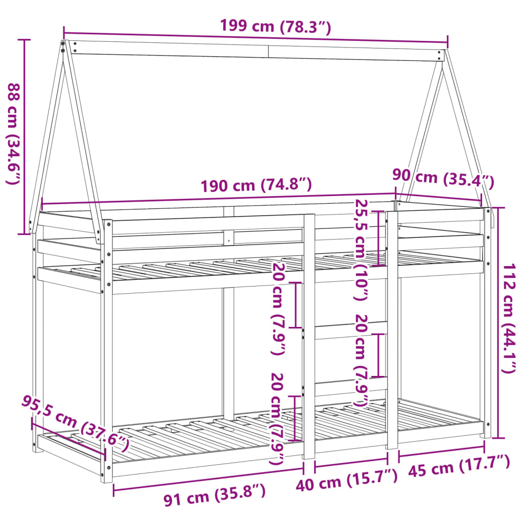 Bunk Bed with Canopy Wax Brown 90x190 Cm Solid Pine Wood