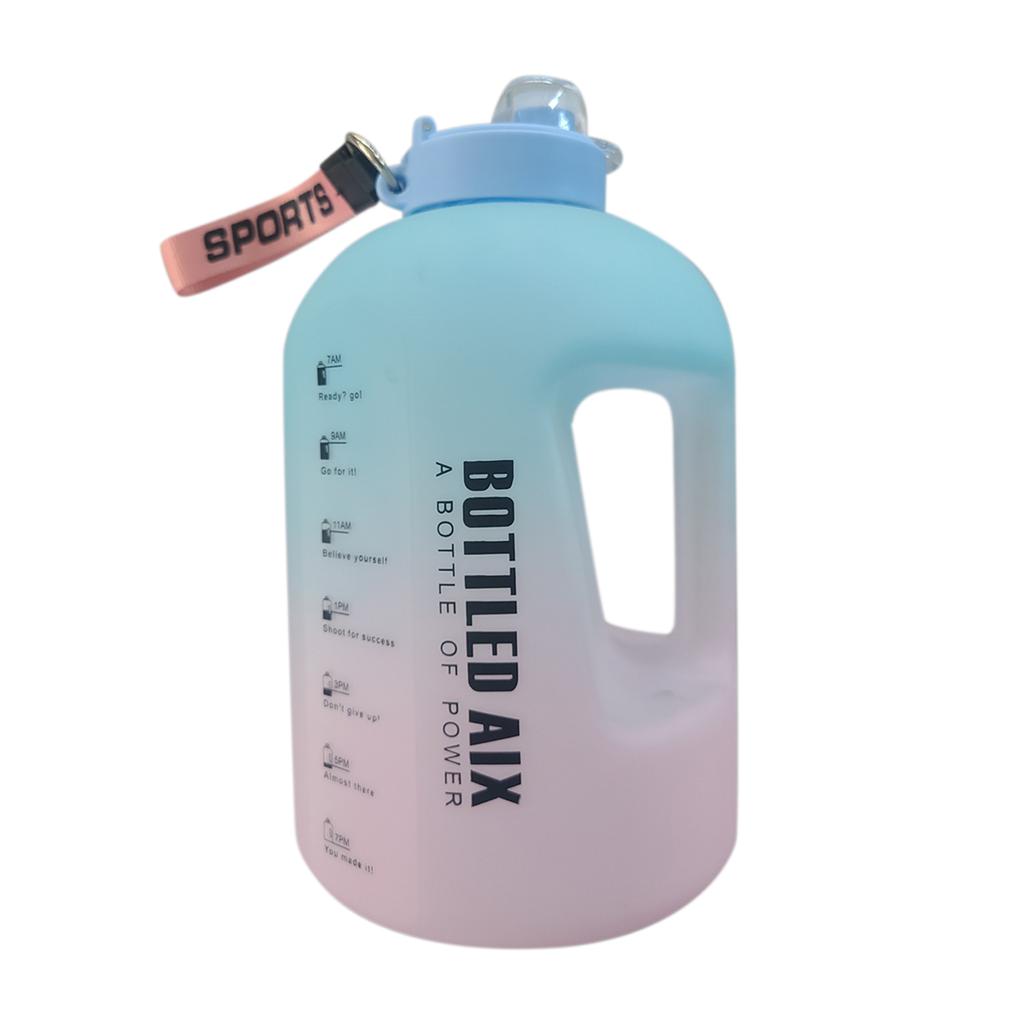2200ML Large Capacity Water Bottle Gradient Color Time Marker with Handle Strap Wide Mouth Opening Outdoor Sport Fitness Gym Cup