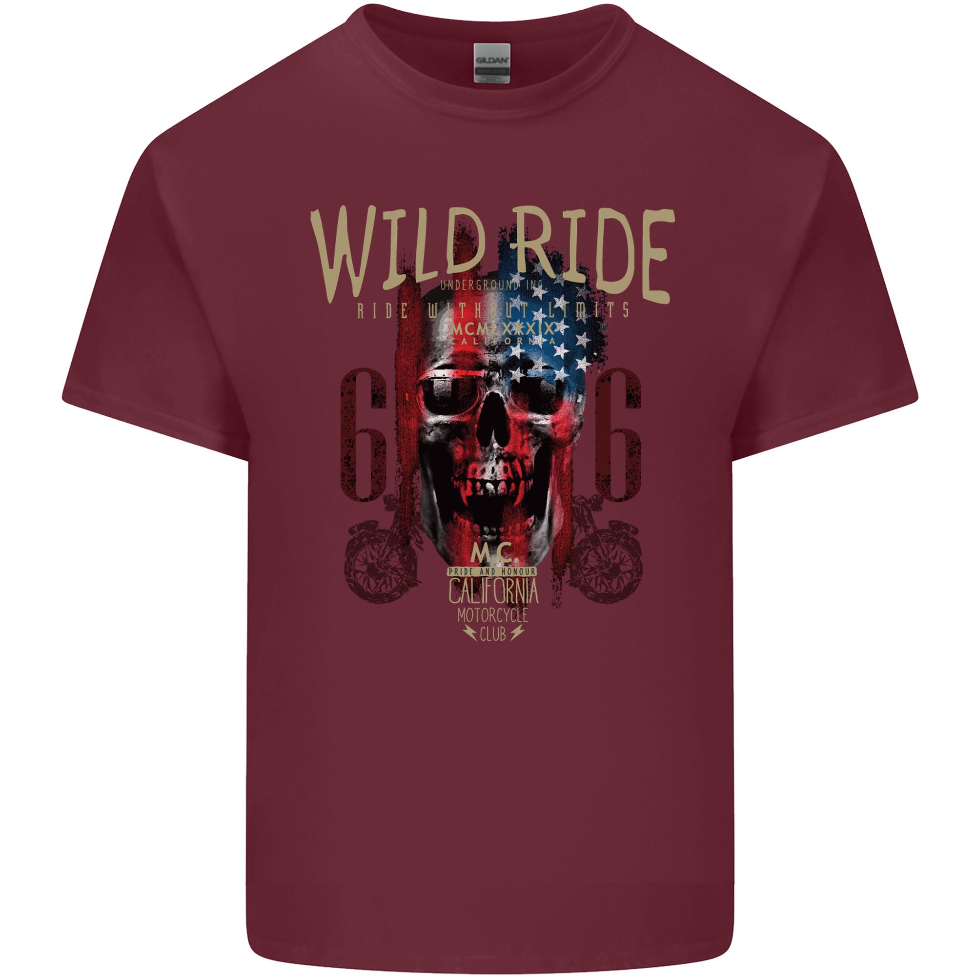Biker USA Flag Skull Motorbike Motorcycle Unisexs Light Cotton TShirt S