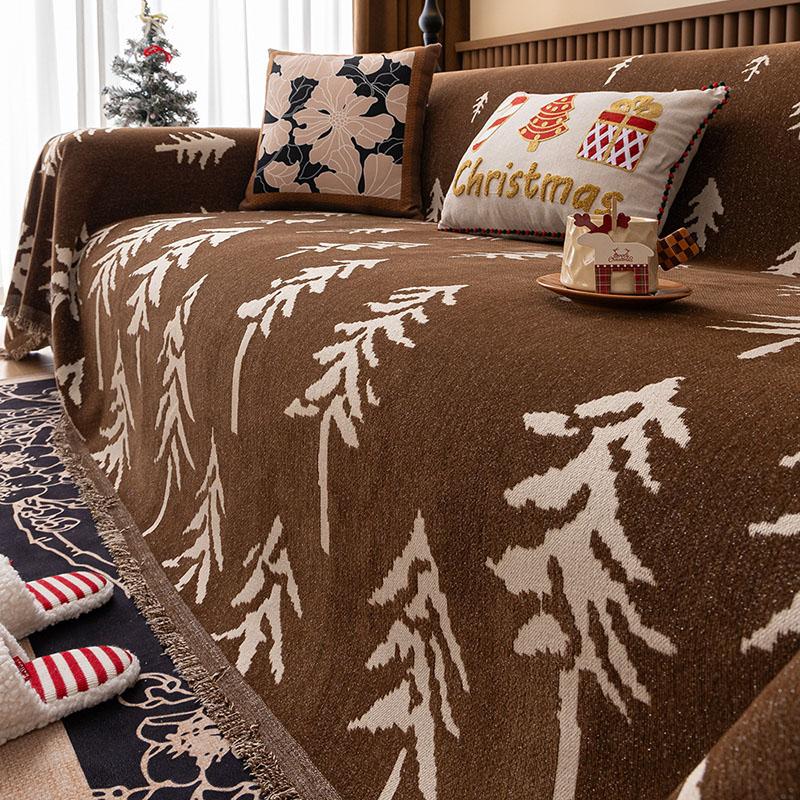 

Luxury Pine Printed Chenille Sofa Towel All-Season Non-Slip Sofa Cover with Tassels Double Face Usable Wear-Resistant Home Decor 180x130cm