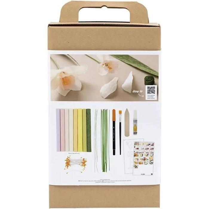 Kit DIY Papier Crépon - Bouquet Printanier - Couleur Blanc - Pour Adultes - Mixte