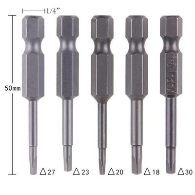 5 szt./zestaw magnetycznych trójkątnych końcówek śrubokrętowych ze stali S2, trzpień sześciokątny 1/4 cala, 50 mm