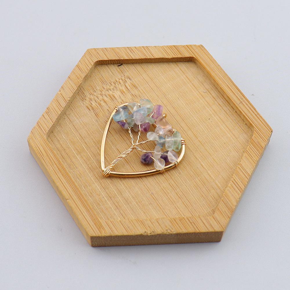 Seven-Color Natural Crystal Tree of Life Heart Pendant Necklace N743