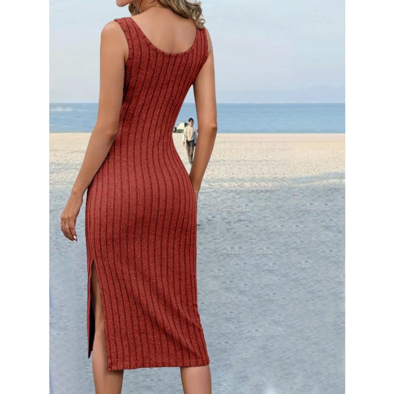 DAFIFY Damenmode Sommer Frühling Einfarbiger Druck Ärmellos Quadratischer Kragen Hohe Taille Freizeitkleider