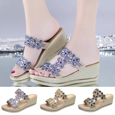 Women Ladies  Crystal Wedges Thick Peep Toe Sandals Slippers Shoes 