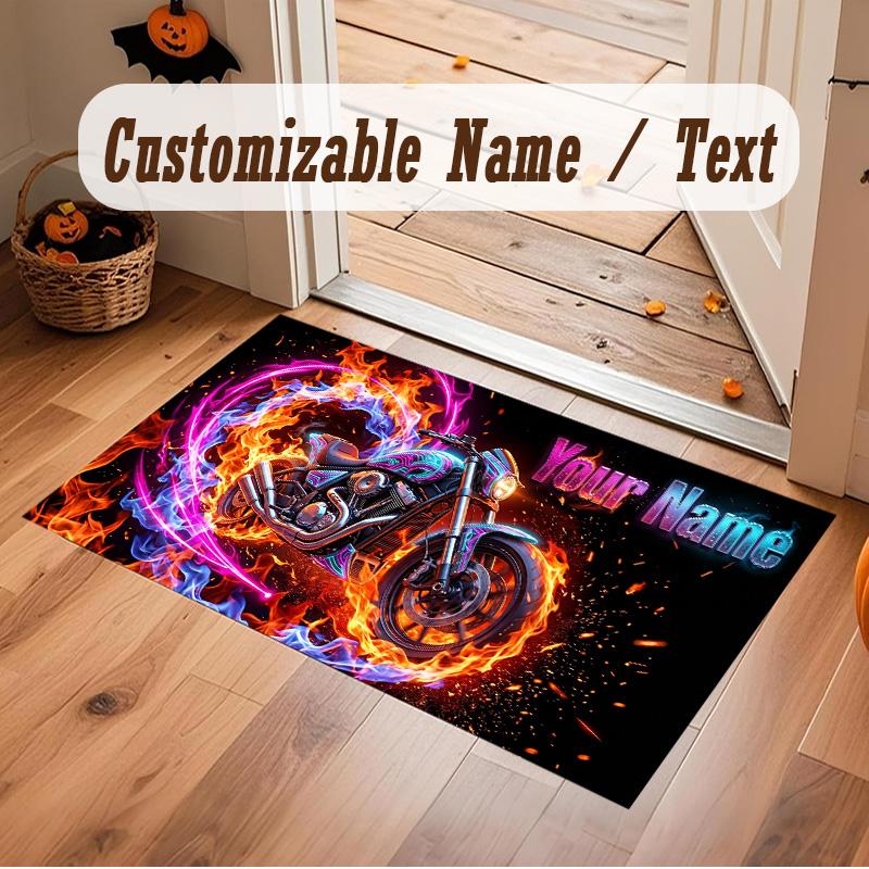 Motorcycle Biker Theme Soft Crystal Velvet Rug Custom Name & Text Print Non Slip Floor Rug for Bedroom Living Room