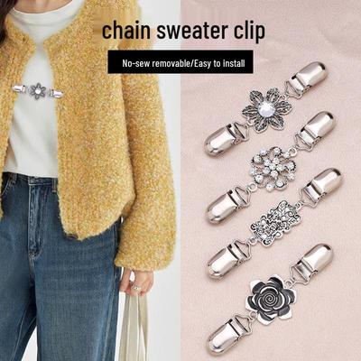 Europäischer & Amerikanischer Retro Strass Pullover Umhang Cardigan Schalkragen Clip