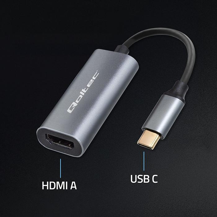 Qoltec Adapter Aluminiowa Przejściówka USB-C 3.1 MHL na HDMI 4K | 60Hz | 32AWG  do Laptop Smartfon