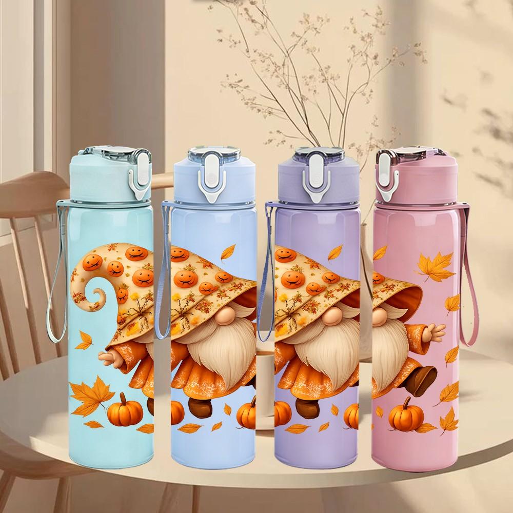 1PC Mushroom Elf Fall Theme Print 750ml Color Plastic Sports Water Bottle Leakproof Flip Straw Lid Suitable for Sports Office Home Use