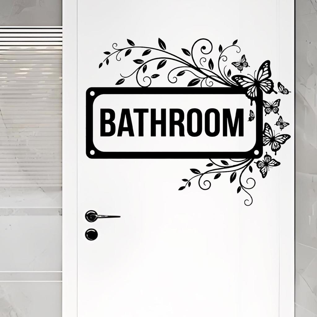 Black Butterfly Bathroom Door Sticker, Home Decor Wall Sticker