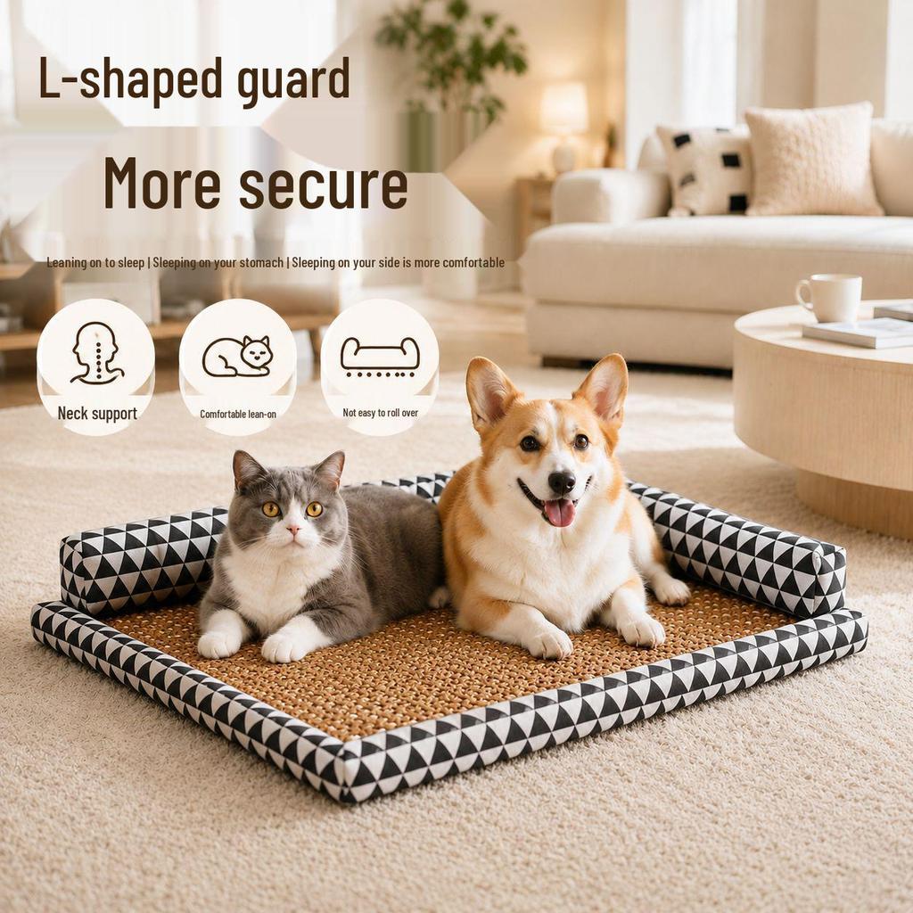 Rattan Woven Cooling Cat & Dog Bed - Universal Pet Mat for Small to Medium Breeds