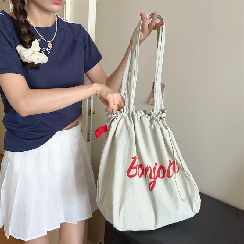 New letter printed shoulder bag casual drawstring bundle fashion student class shoulder bag