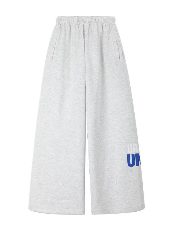 Unisex Wide-Leg Elastic Waist Drawstring Sweatpants with Print - Casual Loose Fit for Spring & Autumn