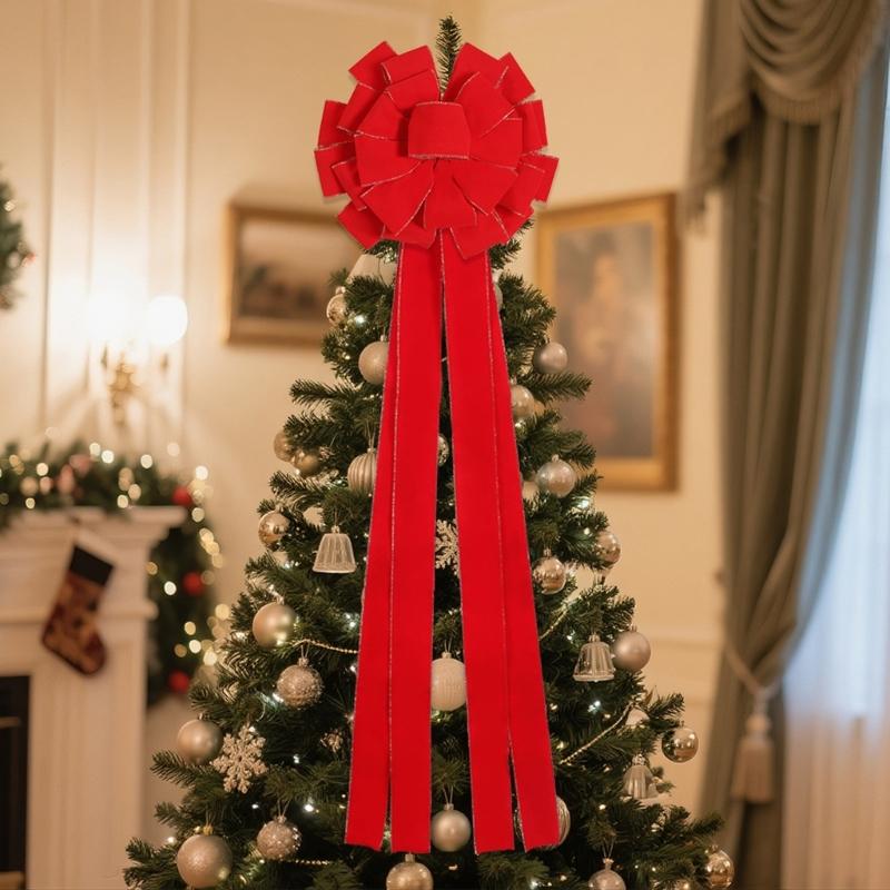 Big Soft Velvety Fabric Bowknot Christmas Tree Top Bowknot Ornament For Mantels Wedding Birthday Christmas Celebration