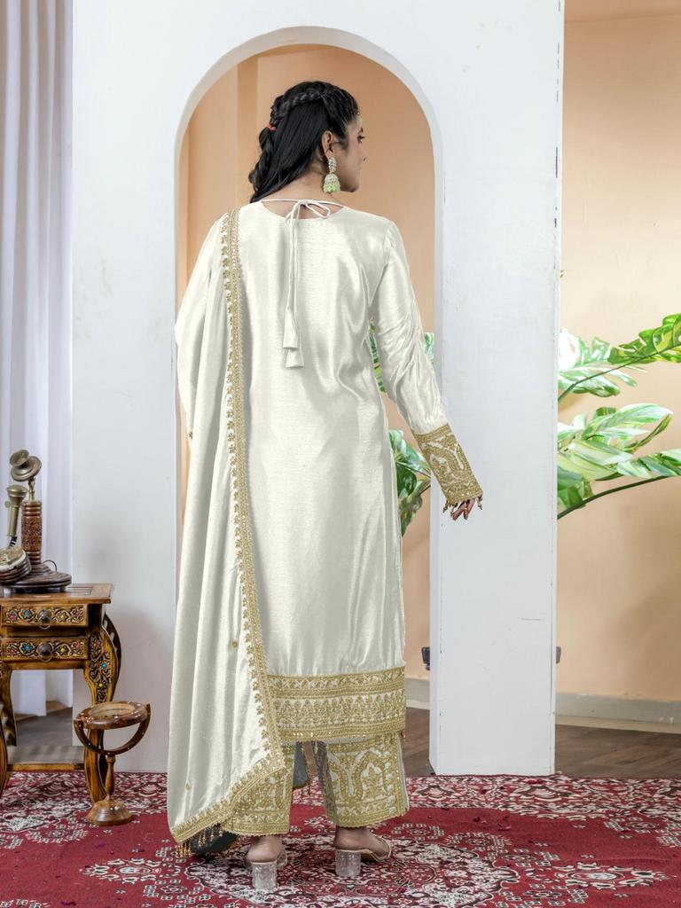 Women Designer Party Wear Salwar Kameez Indian Bollywood Heavy Chinon Silk Salwar Suit Dress