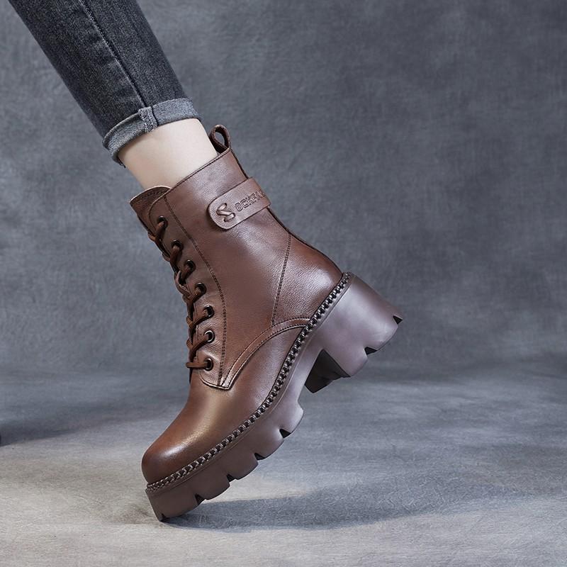 Platform Martin Boots Women's Spring and Autumn Boots Leather High Heel Small Short Boots