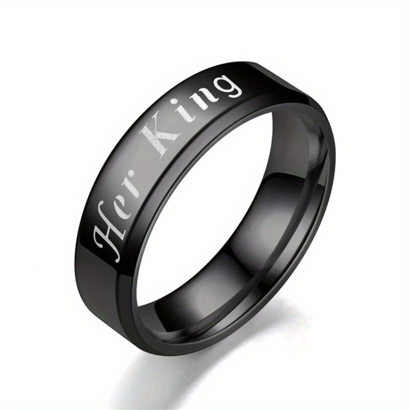 1Pc Fashionable and Simple "herking His Queen" Queen Titanium Steel Ring