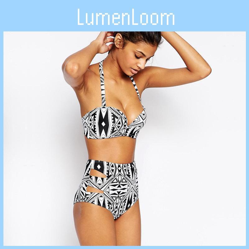 Elegant Retro Prikket Dame Højtaljet Bikini Sæt Stilfuldt Lyserødt Badetøj