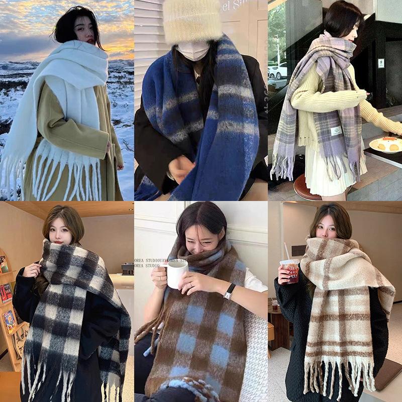 Autumn and Winter Scarves Women's Winter High-end Scarves Thickened and Warm Tonglu Imitation Cashmere Plaid Scarves