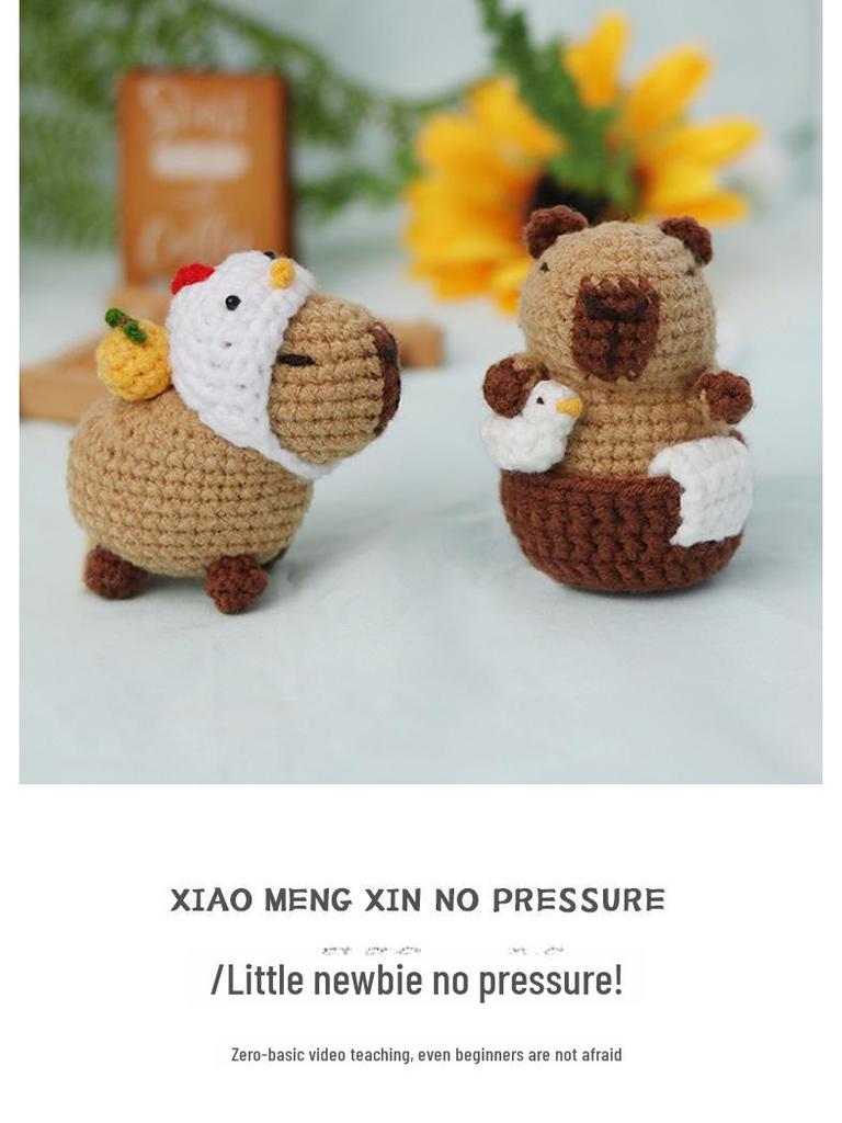 Handmade Capybara Crochet Kit: Beginner-Friendly DIY Wool Animal Pendant Set