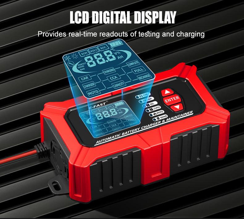 E-FAST 12V Battery Tester & Analyzer for Car/Motorcycle - Lead-Acid & Lithium-Iron Fast Charger