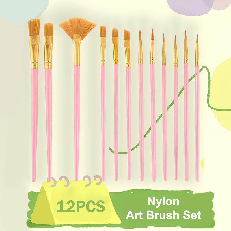 Künstler-Nylon-Flachpinsel-Set 12 Stück Borsten-Aquarellpinsel für Öl-Acrylmalerei Kunstwerkzeuge für Schule und Atelier