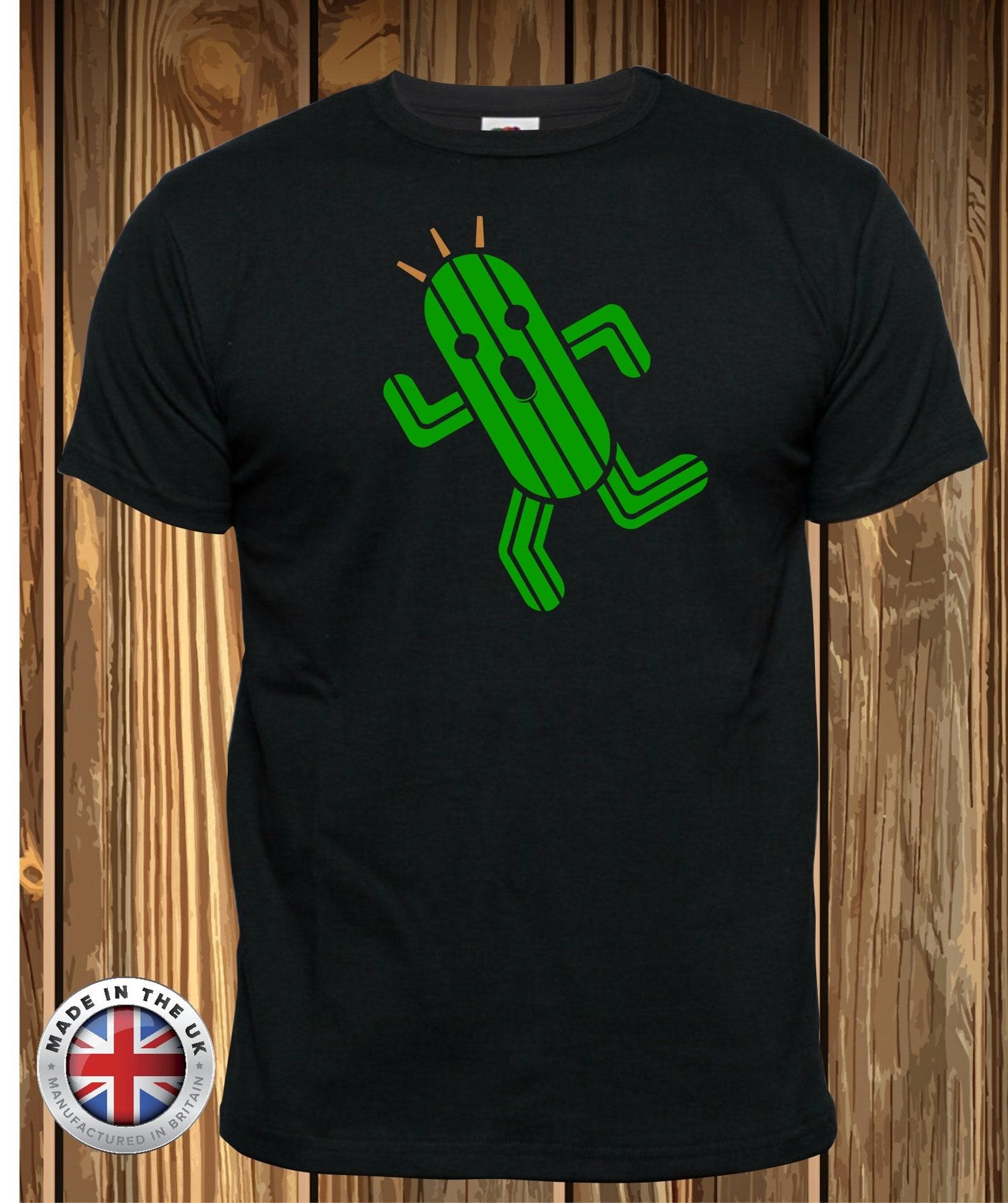 Final Fantasy inspired Cactuar cactus black printed T-Shirt 4XL