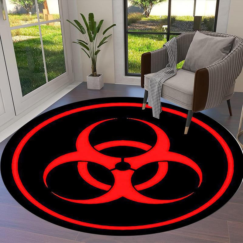 1pc Biohazard Symbol Round Carpet, Made of Polyester,Perfect for Decorating Office Chairs, Living Rooms,Vibrant Decorative Rug