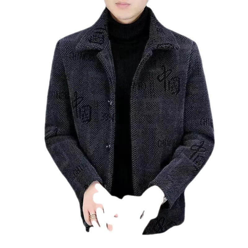 Men's Winter Coat with Fleece and Thickened Woolen Jacket, Warm Clothes for Autumn and Winter, Men's Short Woolen Overcoat