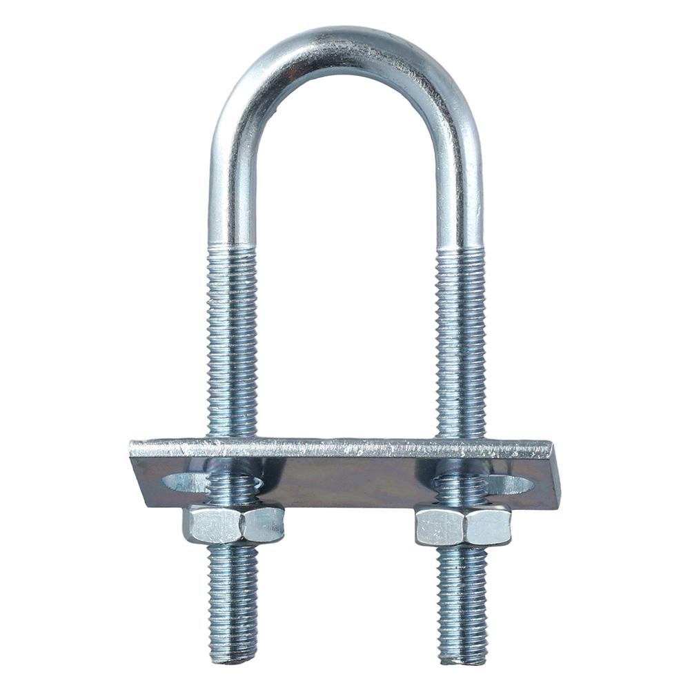 4PCS Steel, Galvanized Surface Round Bend U Clamp Silver with Nut Plate Washer Round U-Bolts
