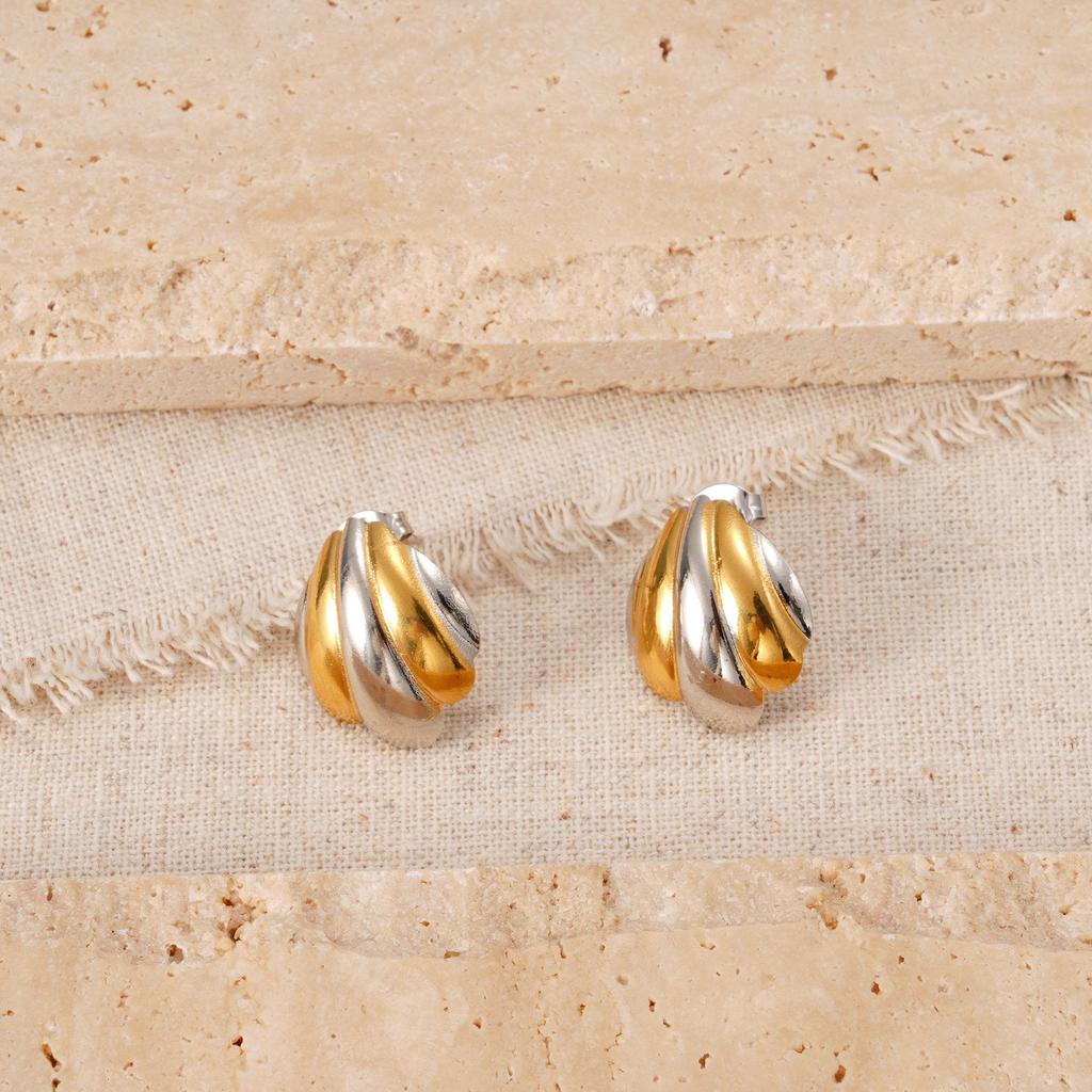 Gold and Silver Stainless Steel Ear Studs with Color Block Design