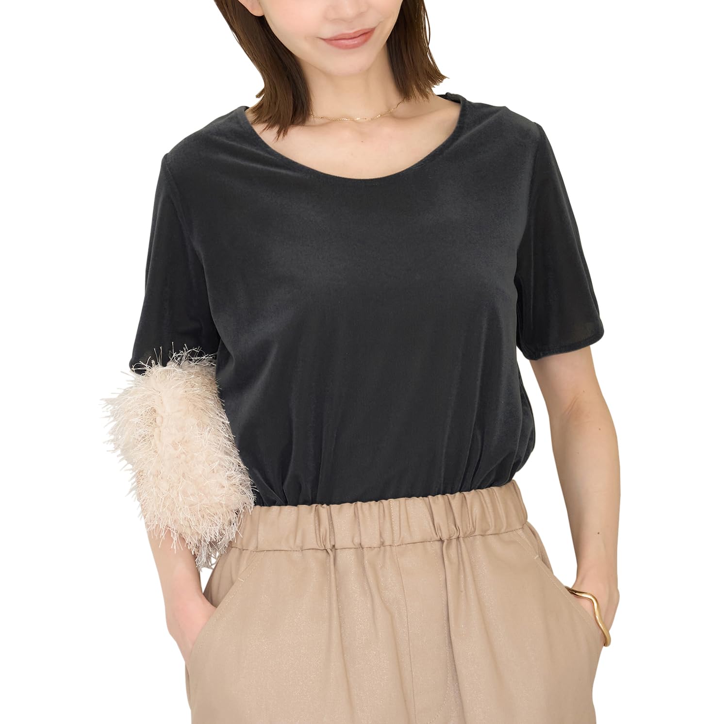 

ROPE PICNIC Women s 2-Way Velvet Half-Leaf Cut Top, Charcoal (06)