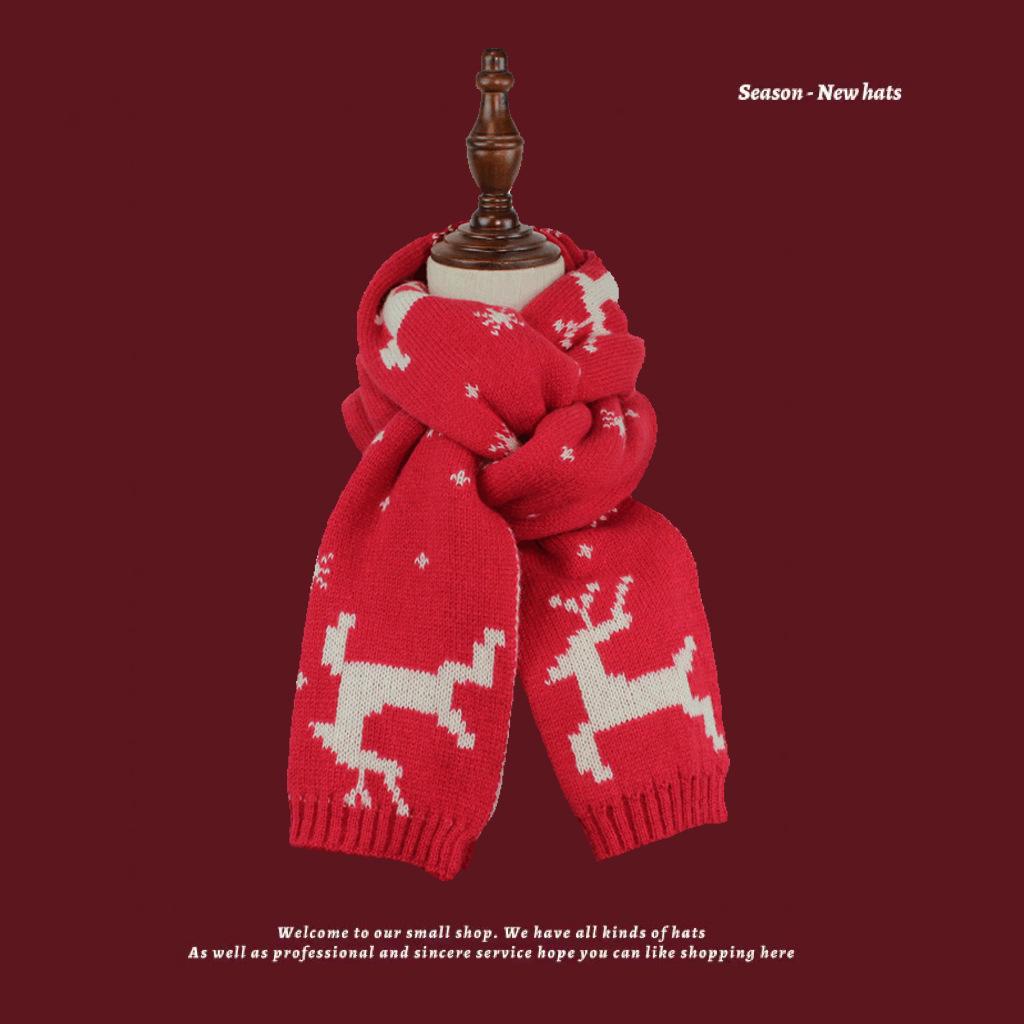 Roter Strickschal im koreanischen Stil: Winter Warm Unisex mit kleinem Hasen-Design für Damen und Kinder