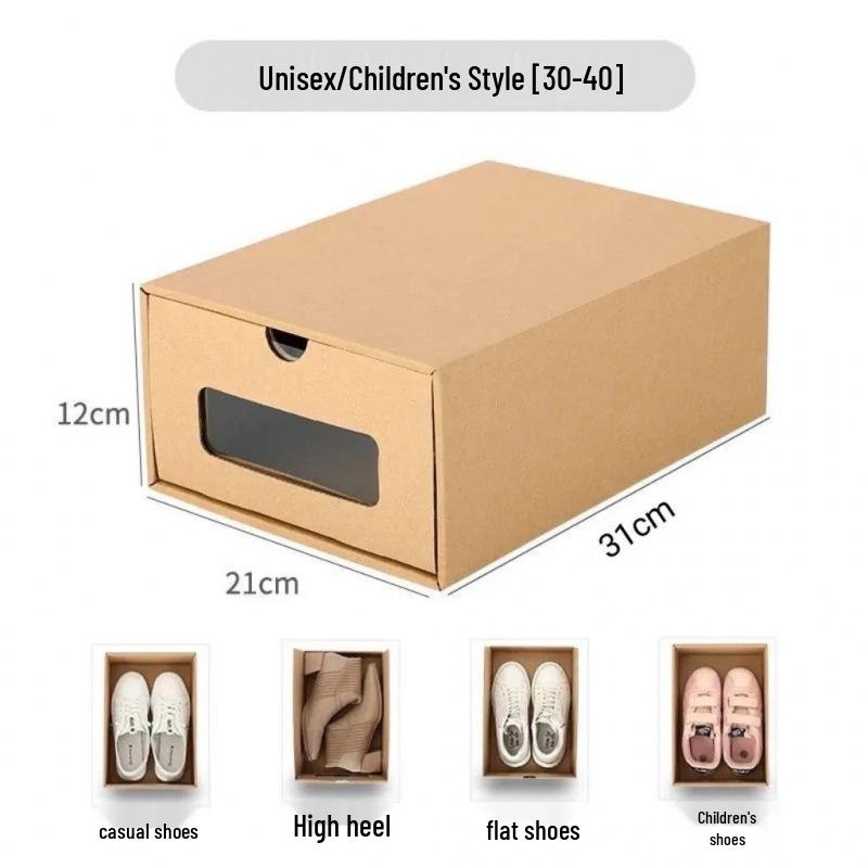 Thickened Kraft Paper Shoe Storage Drawer - Transparent, Dustproof, Corrugated Cardboard Box for Dorms & Homes