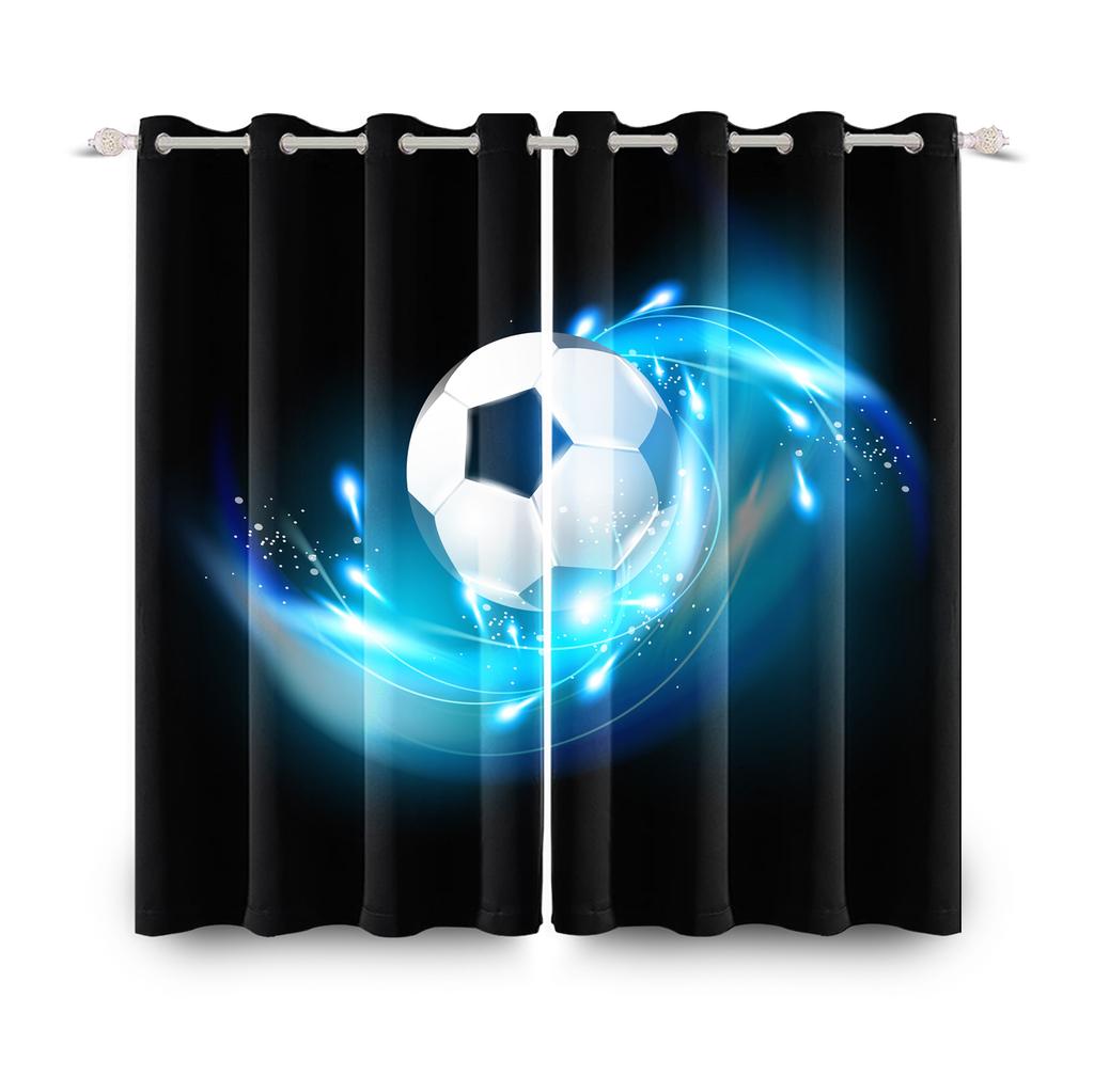 Football Soccer Theme Blackout Curtains Modern Sporty Design 2 Pcs Curtain For Bedroom Thermal Insulated Room Darkening Drapes
