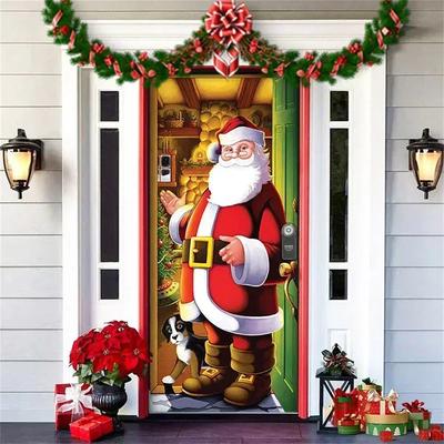Nightmare Before Christmas Outdoor Decorations, Christmas Door Cover, Santa Xmas Elves Backdrop Banner Party House Door Hanging