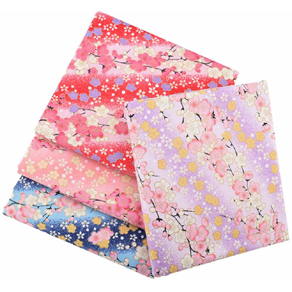 misaki Japanese Pattern Fabric Scraps Japanese Cut 24cm x 24cm Set, Floral, Metallic, Cotton, Fabric, Cloth, Stylish, Crafts, DIY, Handmade,