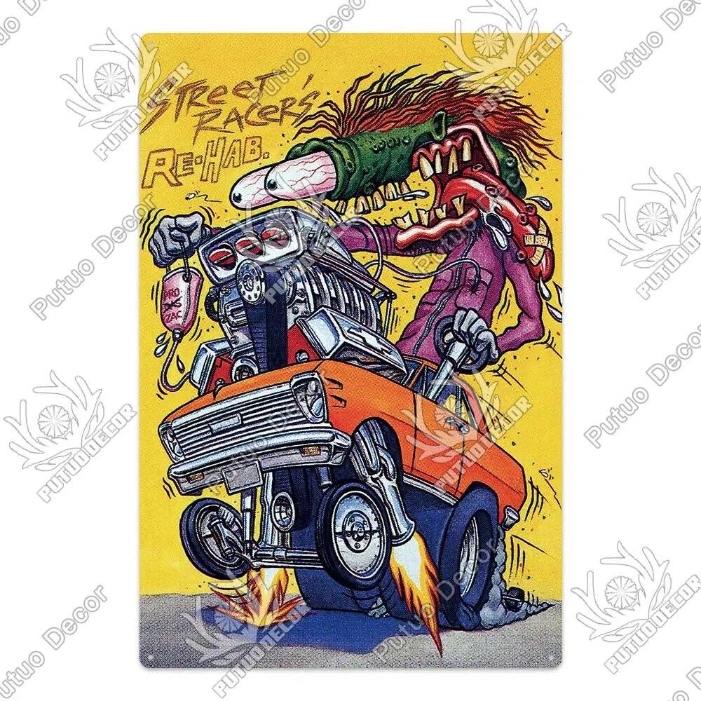 Putuo Decor Rat Fink Modified Car Culture Vintage Metal Tin Sign Decorative Plate for Garage Man Cave Bar Pub Club Decoration