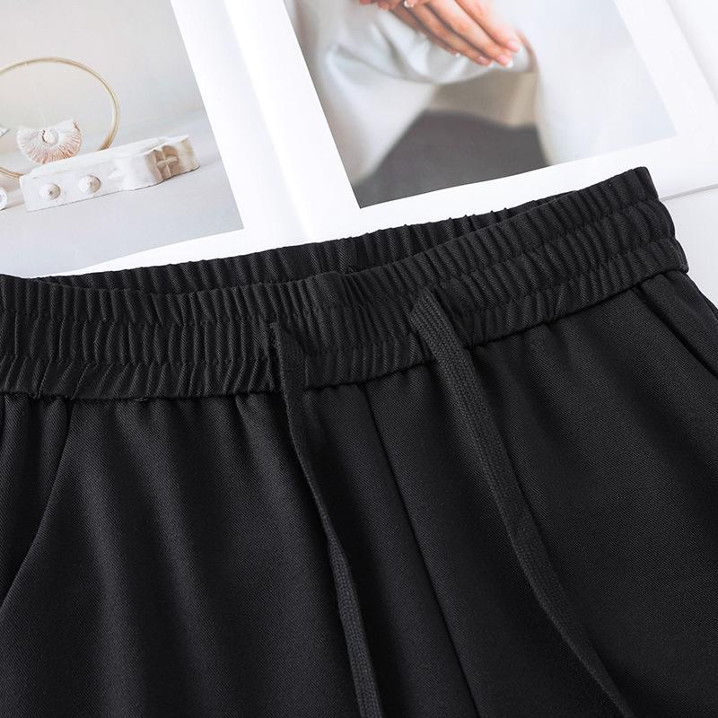 Women's Black Cotton Linen Wide-Leg Pants - Spring/Summer 2025, Slimming Casual Straight-Leg Design