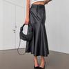 Womens Elegant PU Leather Midi Skirt High Waist Bodycon Pencil Street Style