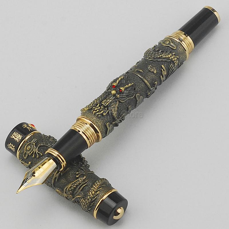 Jinhao Classic Double Dragon Playing Pearl, Metal Carving Embossing Heavy Pen Gold For Writing Gift Pen With Gift Box