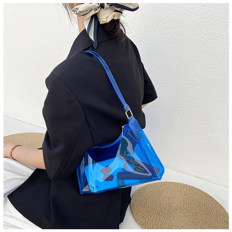 Fashion High Quality Pvc Handbag Transparent Eye-Catching Jelly Bag Zipper Multifunctional Simple Style Women'S Shoulder Bag New