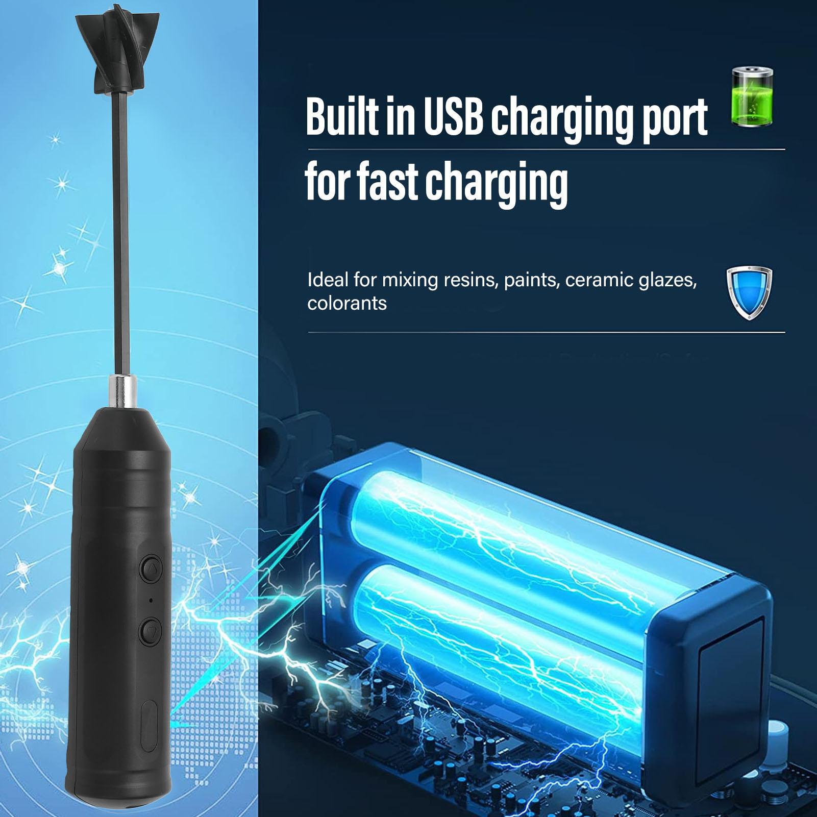 Epoxy Resin Mixer Rechargble Powerful Slow Motor Handheld Electric Resin Stirrer with 4PCS Replacement Rod