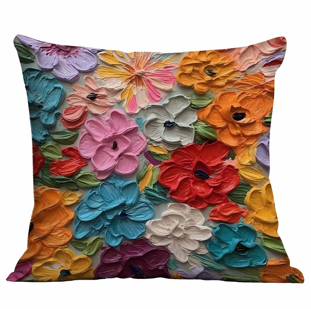 New Oil Painting Style Flower Pillowcase Home Furnishing SF Express Cushion Pillowcase Decoration