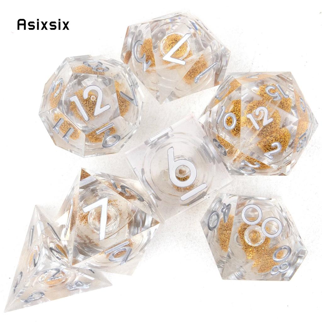 7 Pcs White Silver Number Sharp Edge Resin Dice Polyhedral Dice Suitable for Role-Playing RPG    Board Game
