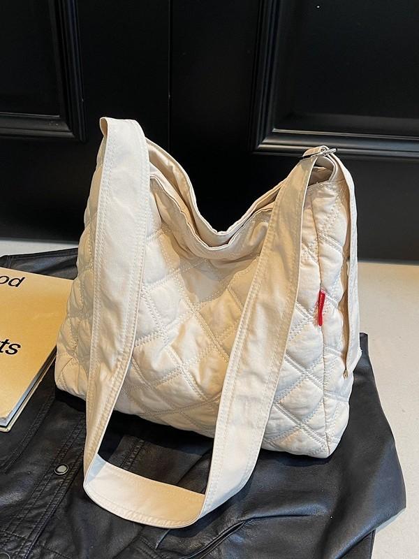 Cotton Casual Square Tote Bag With Embroidery And Large Capacity For Daily Use
