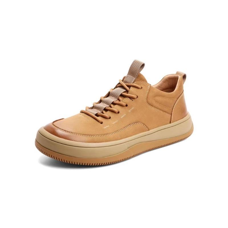 Spring Leather Men's Sports Shoes Versatile Wide Head Leather Shoes Platform Non-slip Casual Board Shoes Men's Trendy Brand