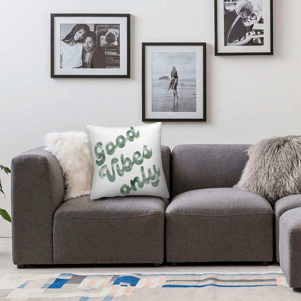 Good Vibes Only Pillowcase Polyester Linen Velvet Pattern Zip Decor Pillow Case Car Cushion Cover 45X45