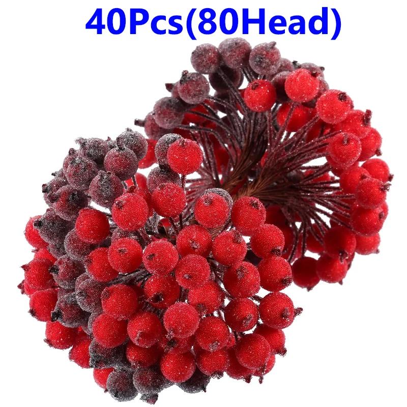 Wholesale Artificial Holly Berries Christmas Frosted Red Fake Berry Simulation DIY Wreath Mini Berries Flowers Xmas Party Decor