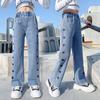Girls' Jeans Spring And Autumn Style Fashion Casual Love Loose Wide Leg Pants
